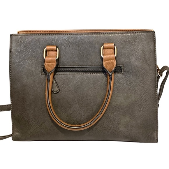 Dasein Vegan Leather Tote Satchel Handbag Colorblock Briefcase Dark Gray & Tan - Picture 5 of 16